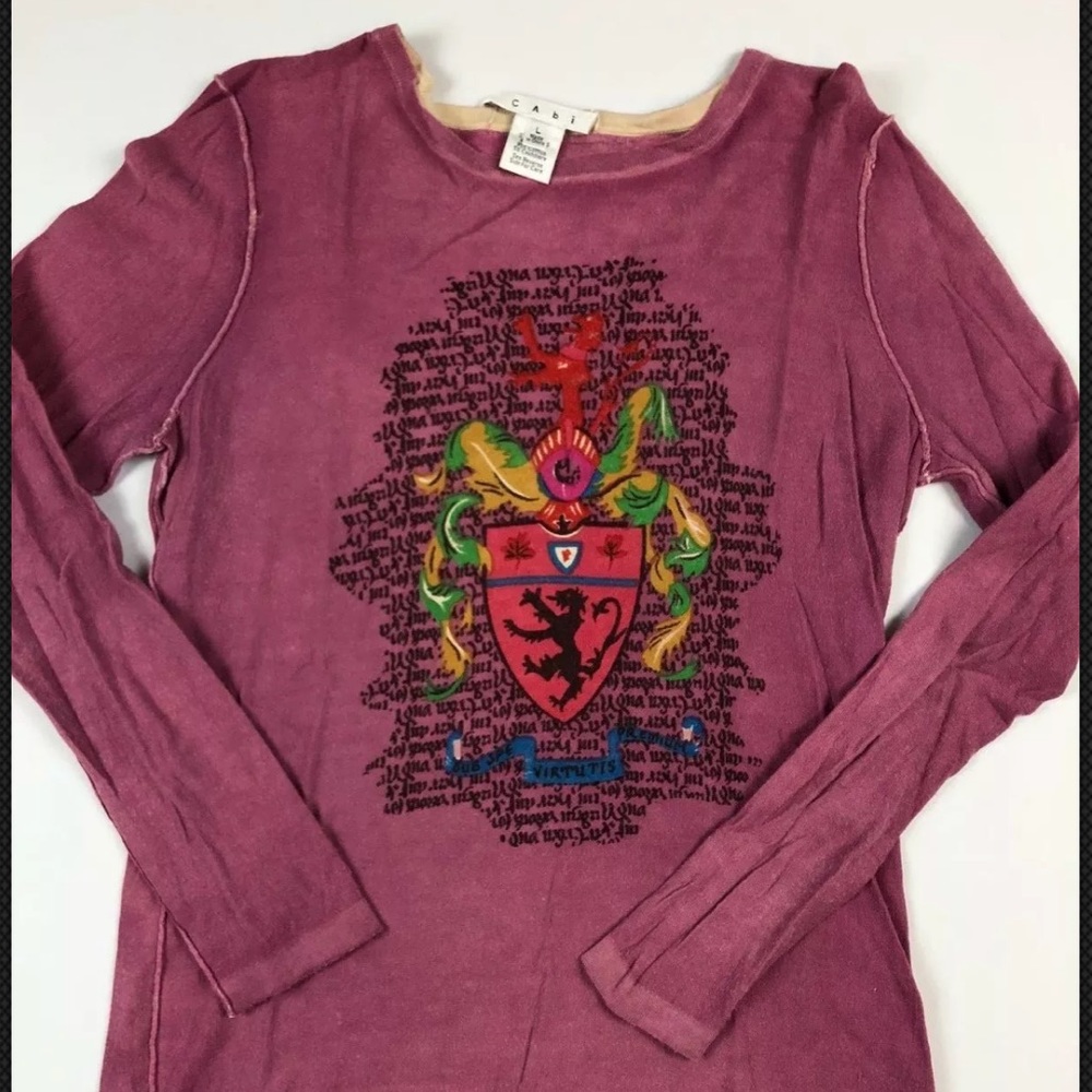 CAbi Top SZ L Long Sleeve Scoop Neck Shield Purple